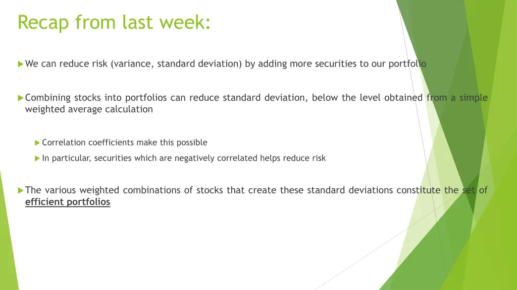 recap from last week