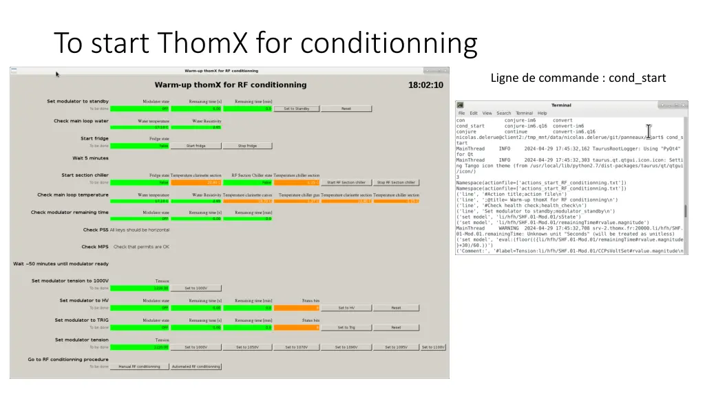 to start thomx for conditionning