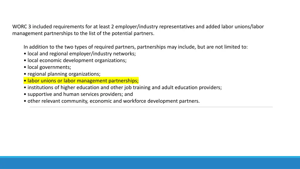 worc 3 included requirements for at least