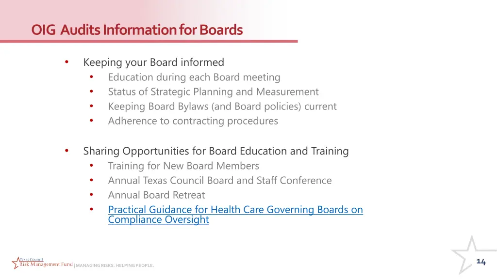 oig audits information for boards