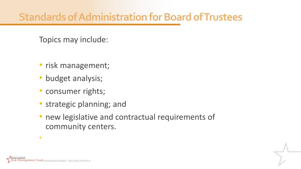 standards of administration for board of trustees 1