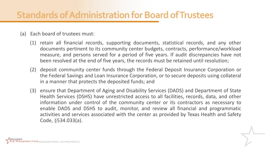 standards of administration for board of trustees 2