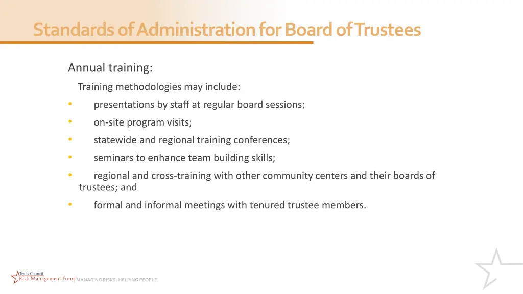 standards of administration for board of trustees