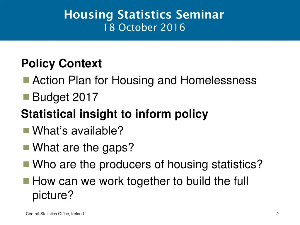 housing statistics seminar 18 october 2016