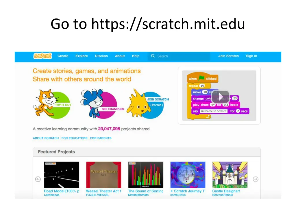 go to https scratch mit edu