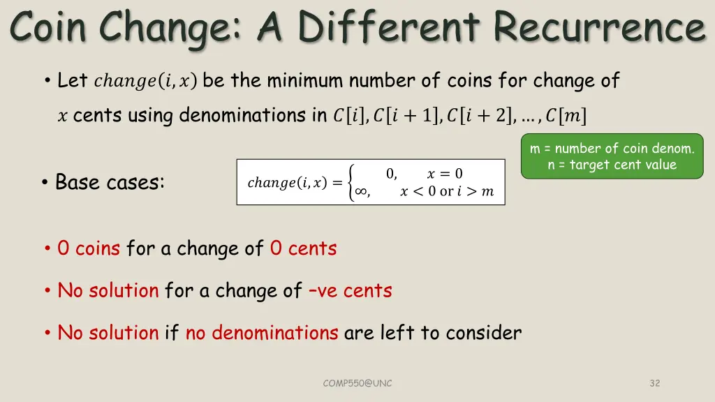 coin change a different recurrence 1