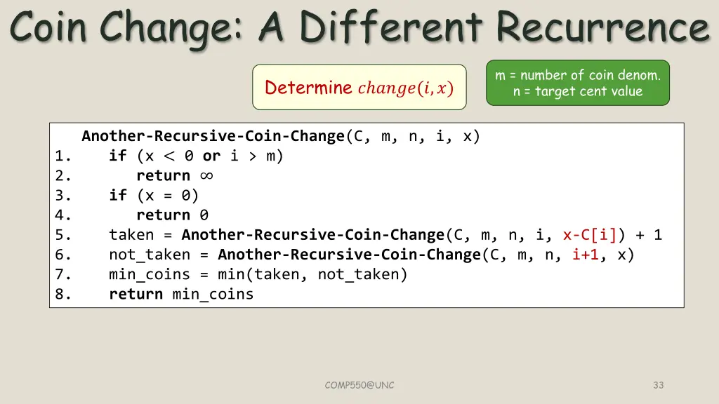 coin change a different recurrence 2