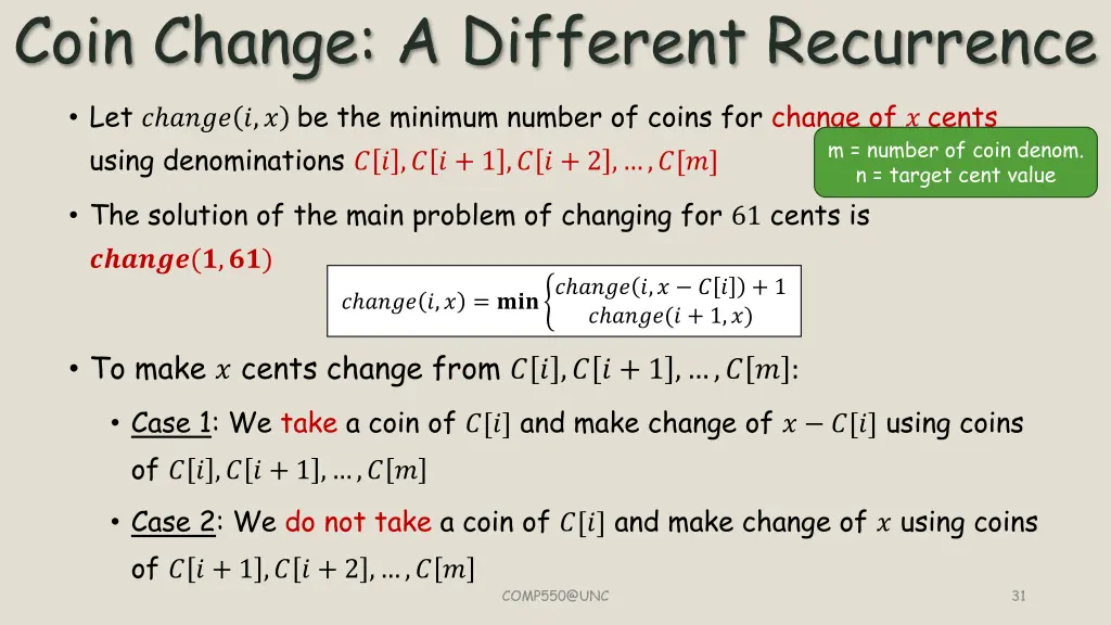 coin change a different recurrence
