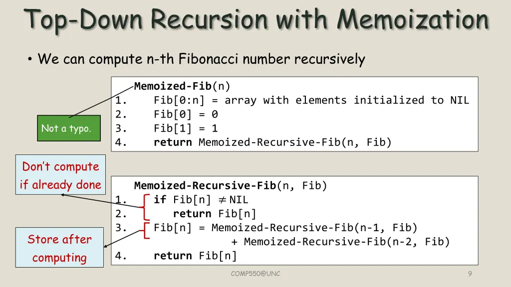 top down recursion with memoization