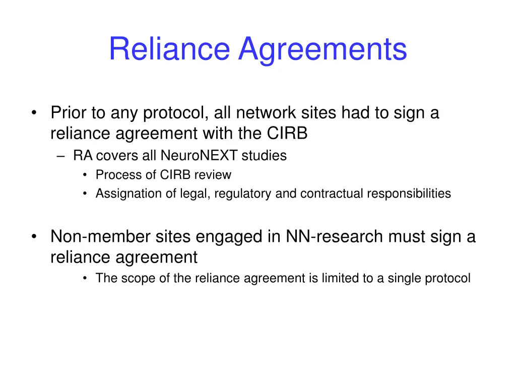 reliance agreements