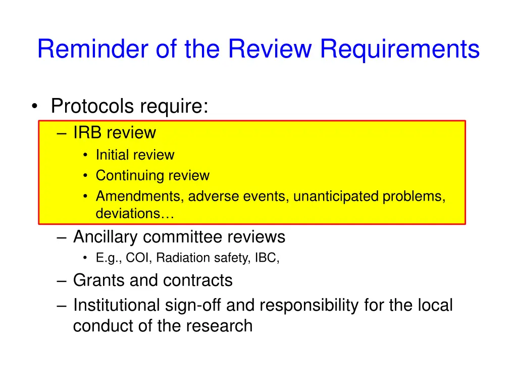 reminder of the review requirements 1