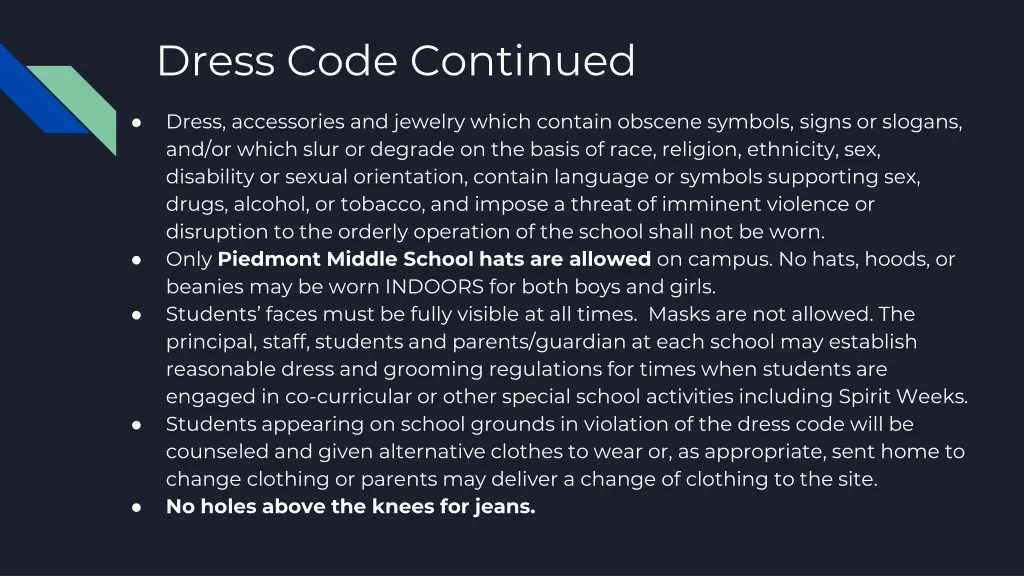 dress code continued