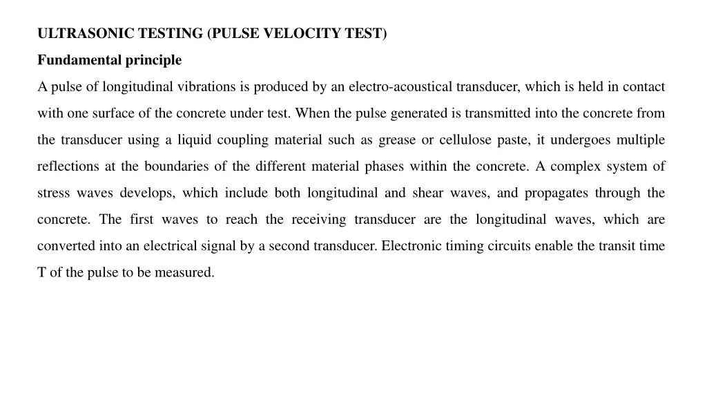 ultrasonic testing pulse velocitytest