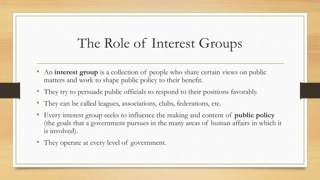 the role of interest groups