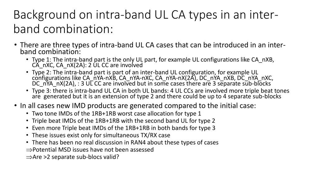 background on intra band ul ca types in an inter