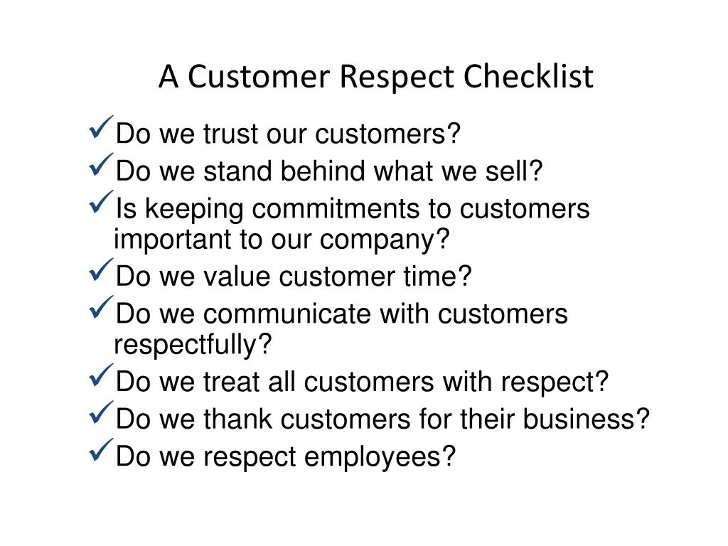 a customer respect checklist do we trust