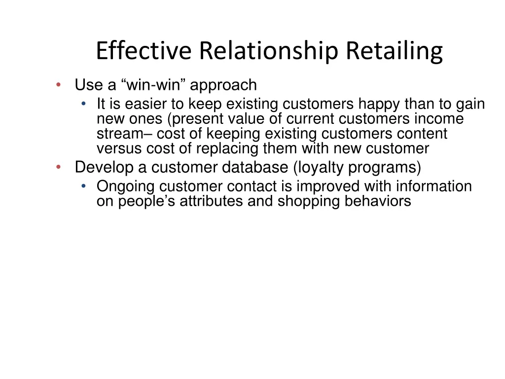 effective relationship retailing