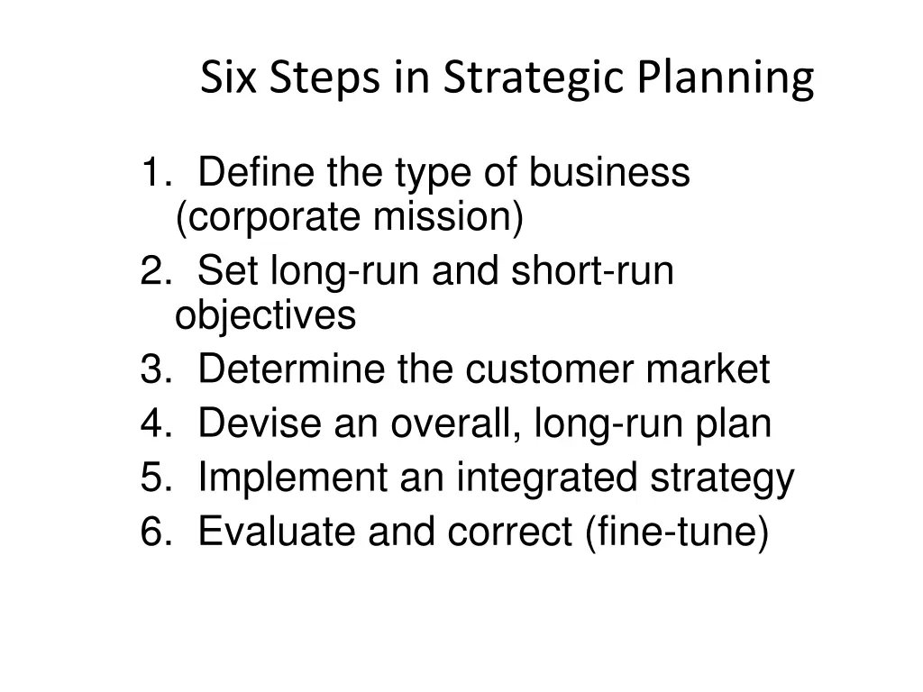 six steps in strategic planning