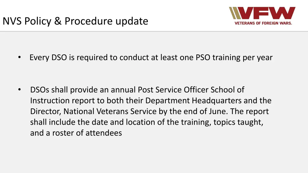 nvs policy procedure update