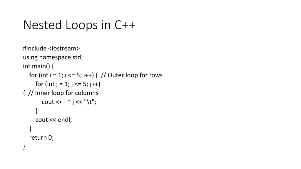 nested loops in c