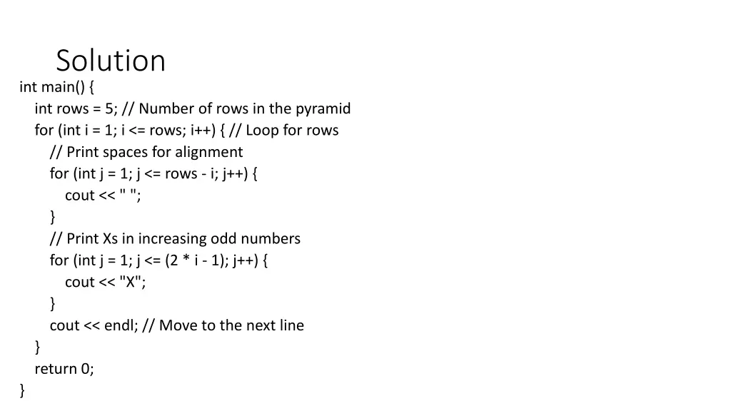 solution int main int rows 5 number of rows
