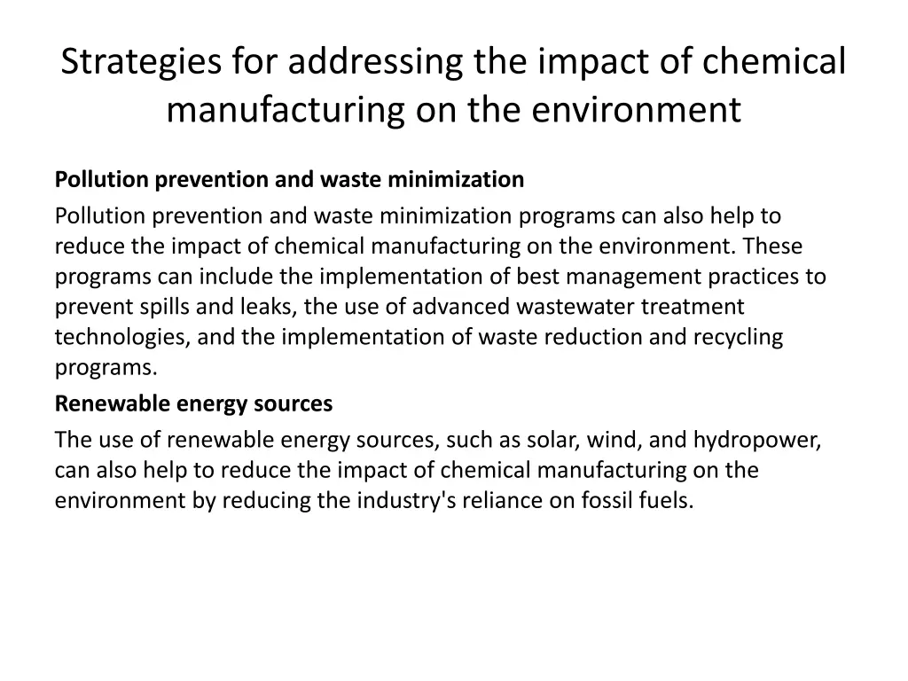 strategies for addressing the impact of chemical 1