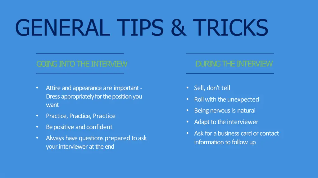 general tips tricks