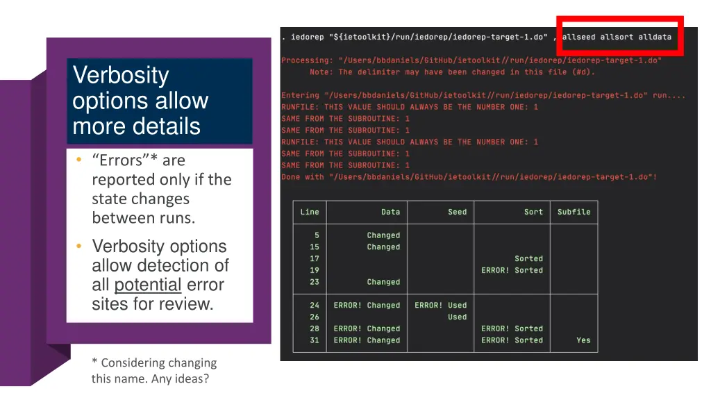 verbosity options allow more details