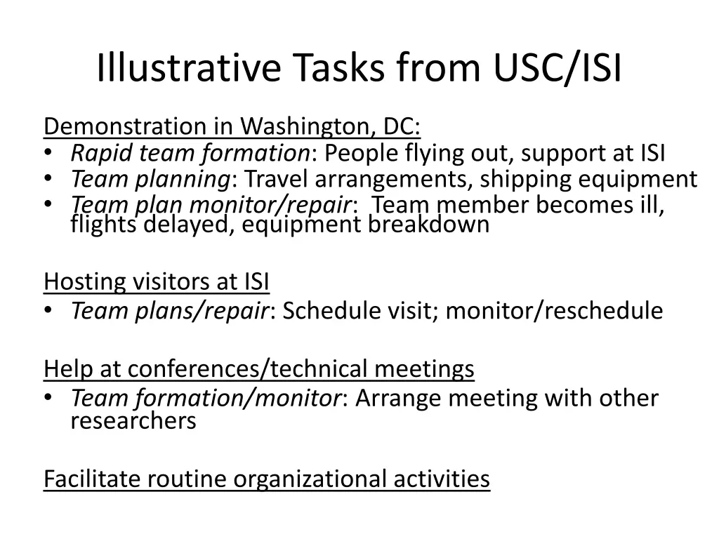 illustrative tasks from usc isi