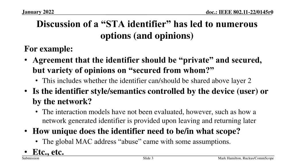 january 2022 discussion of a sta identifier