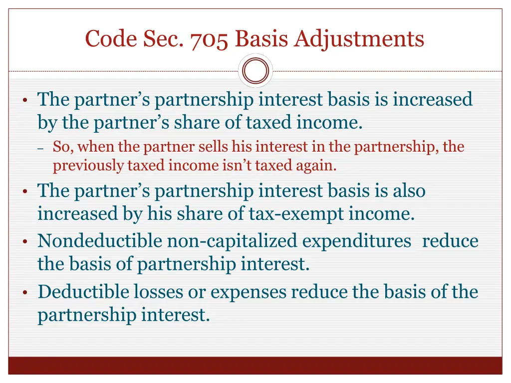 code sec 705 basis adjustments