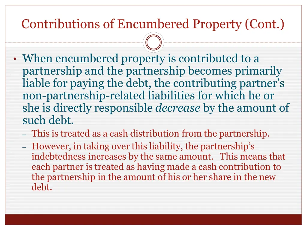 contributions of encumbered property cont