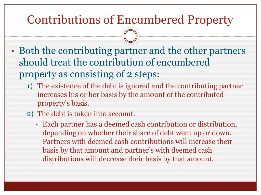 contributions of encumbered property