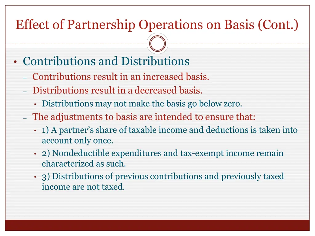 effect of partnership operations on basis cont 1