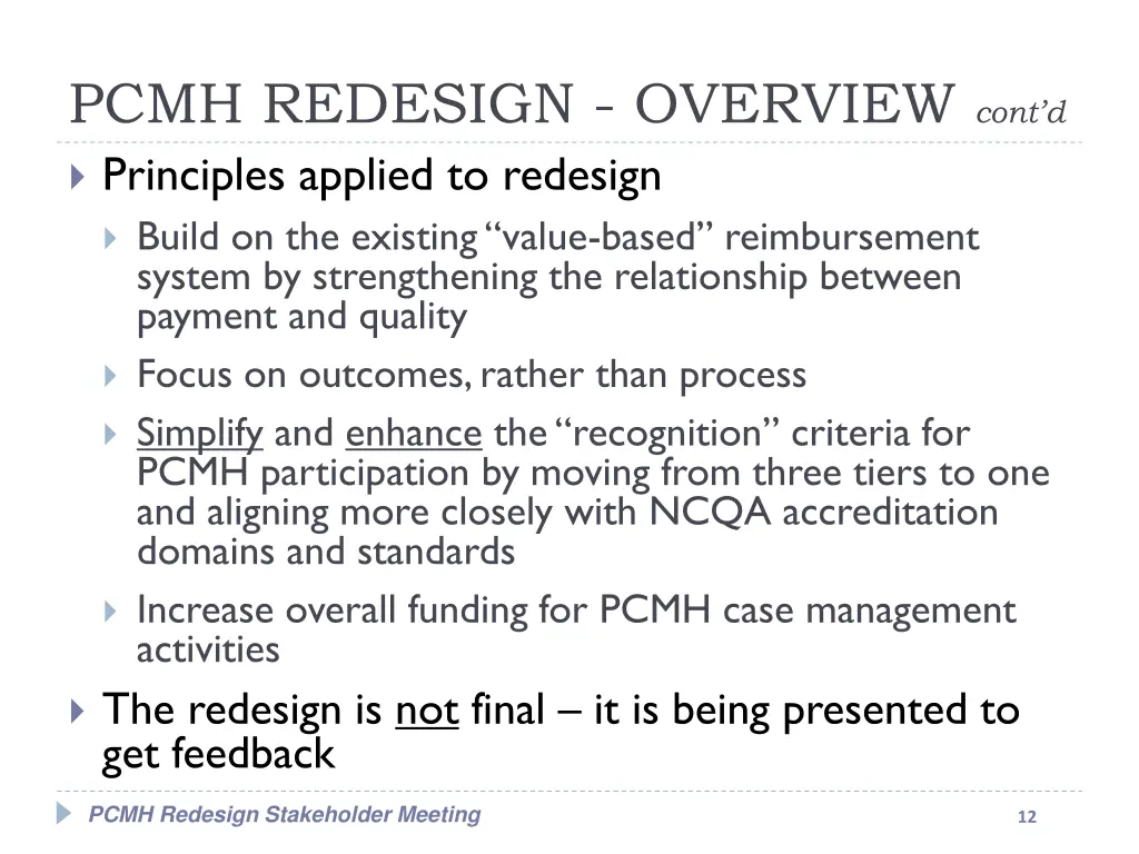 pcmh redesign overview cont d