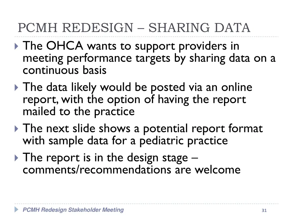 pcmh redesign sharing data