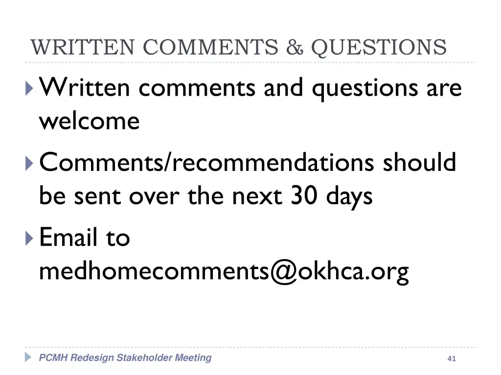 written comments questions