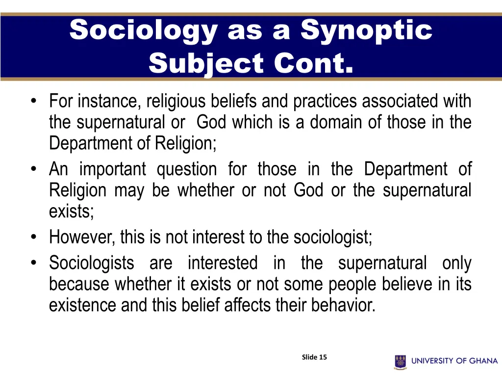 sociology as a synoptic subject cont for instance