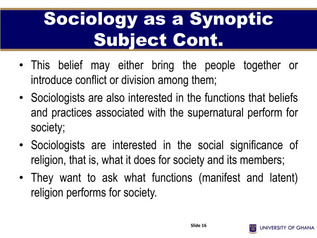 sociology as a synoptic subject cont