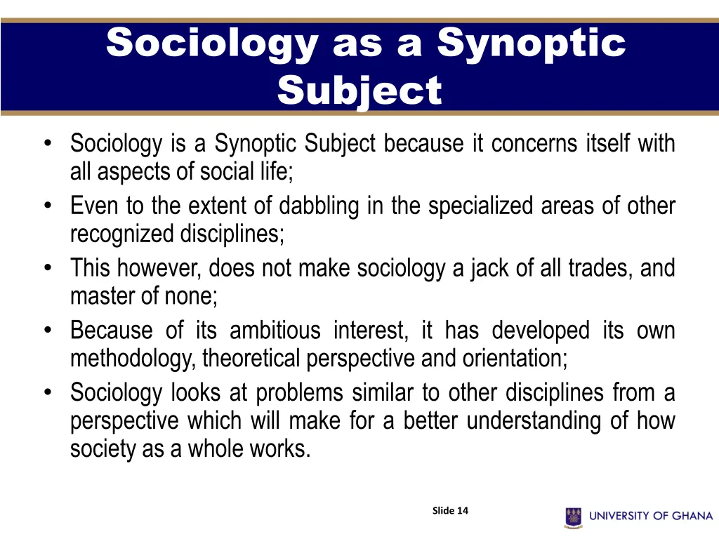 sociology as a synoptic subject sociology