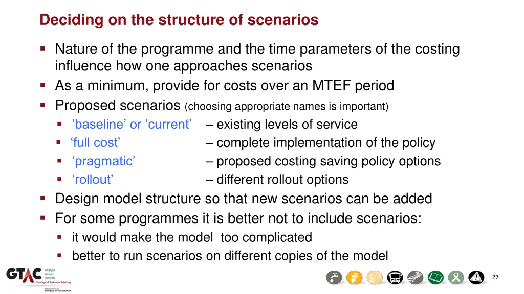 deciding on the structure of scenarios