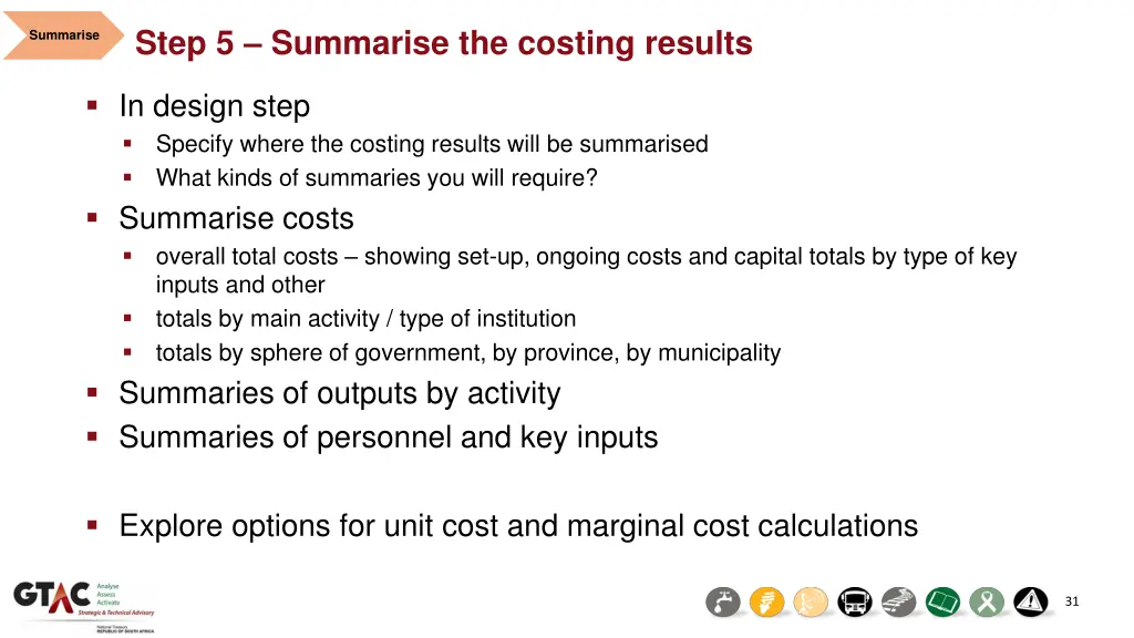 step 5 summarise the costing results