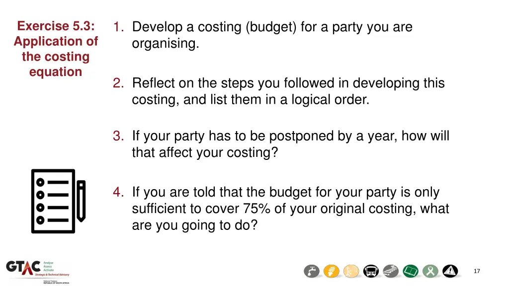 1 develop a costing budget for a party