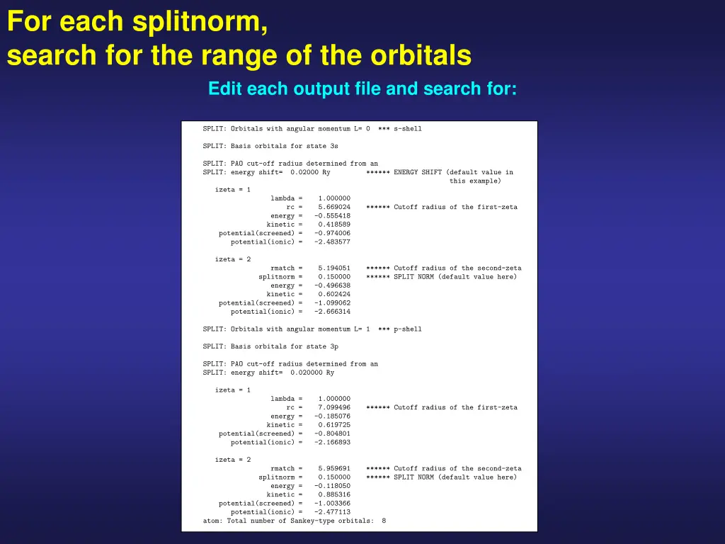 for each splitnorm search for the range