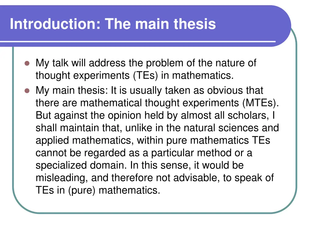 introduction the main thesis