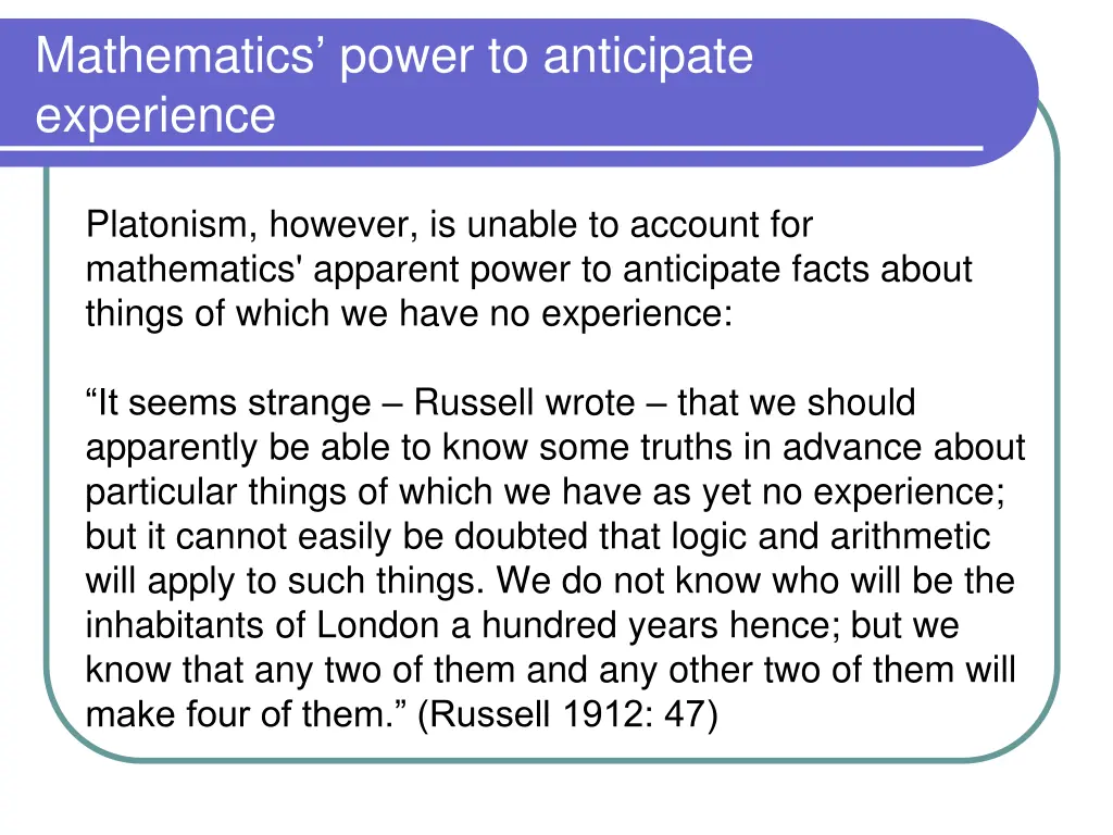 mathematics power to anticipate experience