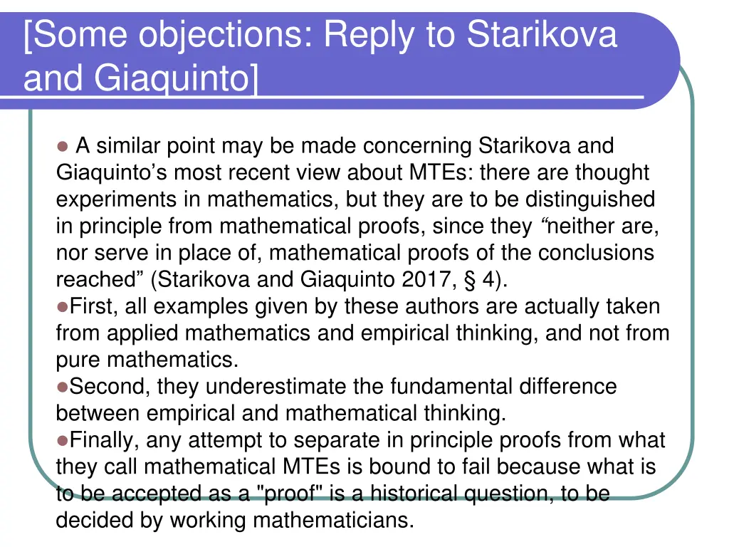 some objections reply to starikova and giaquinto