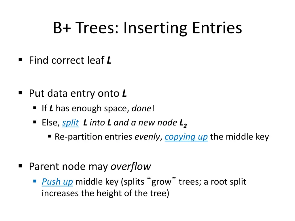 b trees inserting entries