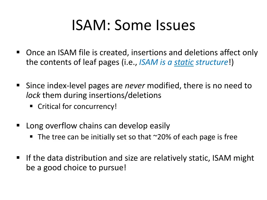 isam some issues
