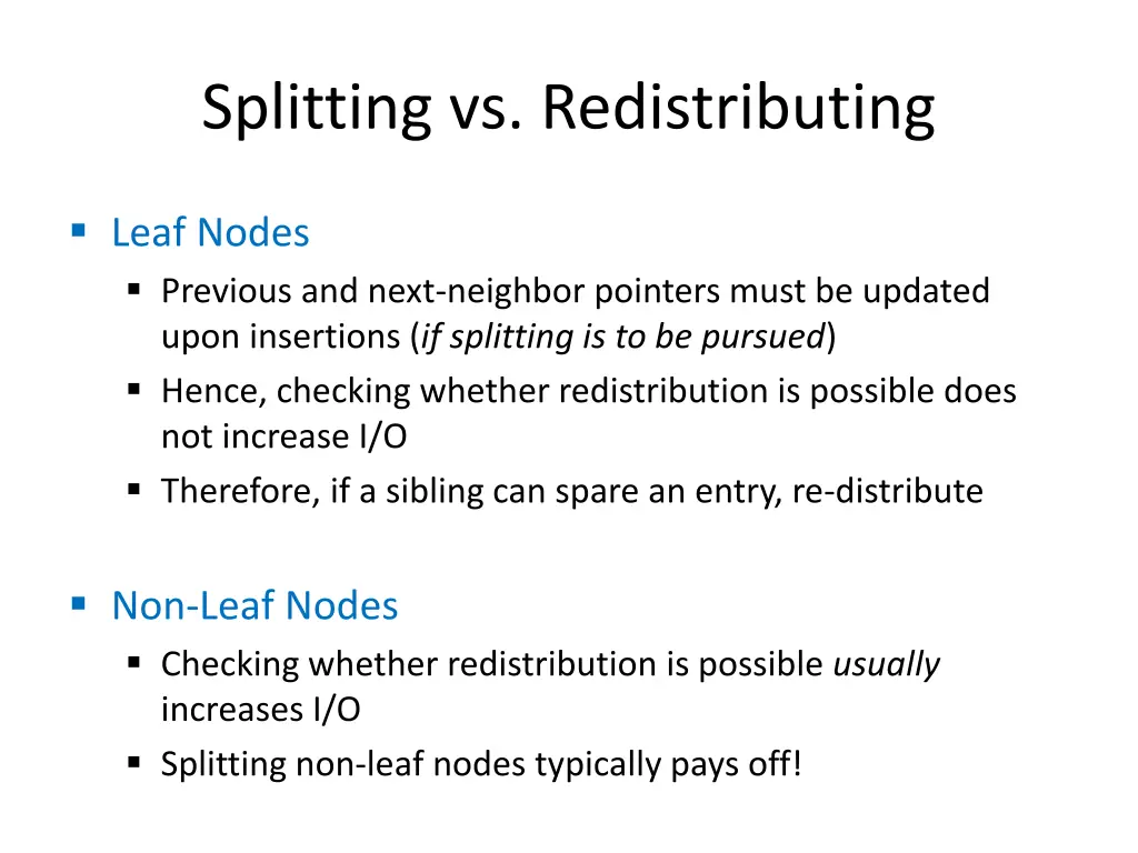 splitting vs redistributing